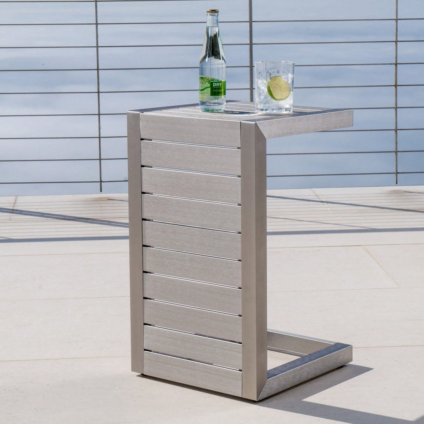 C-Shaped Modern Aluminum Table For Living Room And Patio Use