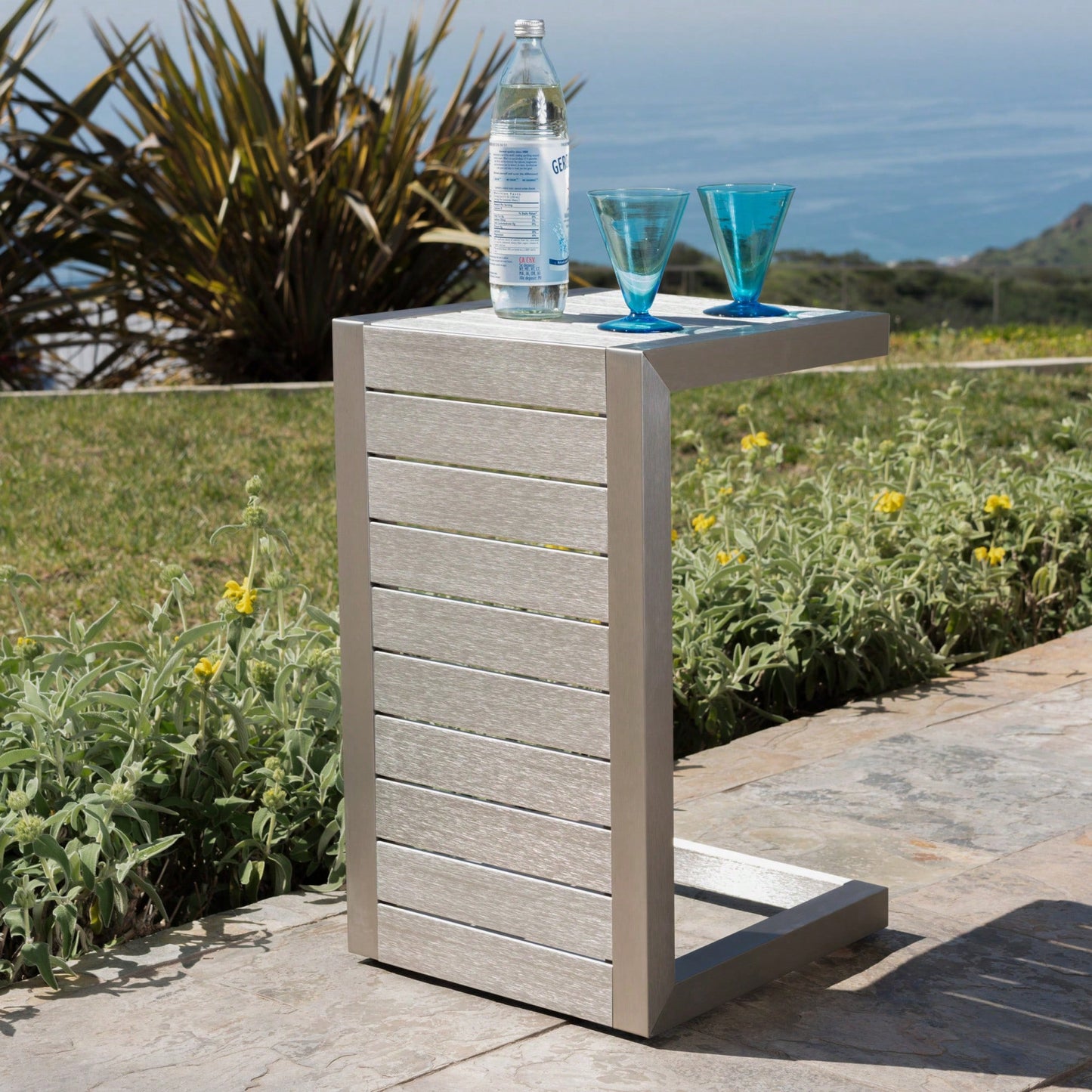 C-Shaped Modern Aluminum Table For Living Room And Patio Use