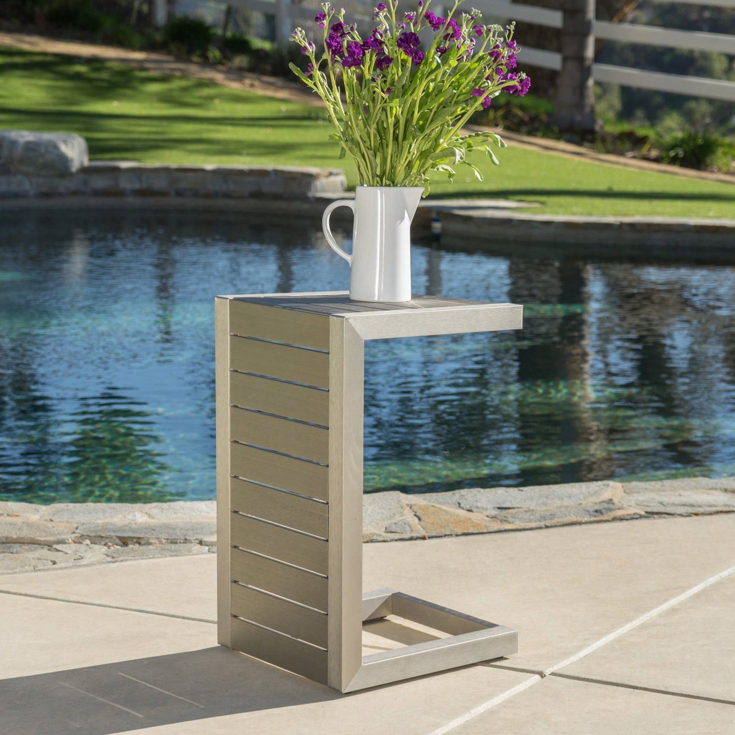 C-Shaped Modern Aluminum Table For Living Room And Patio Use