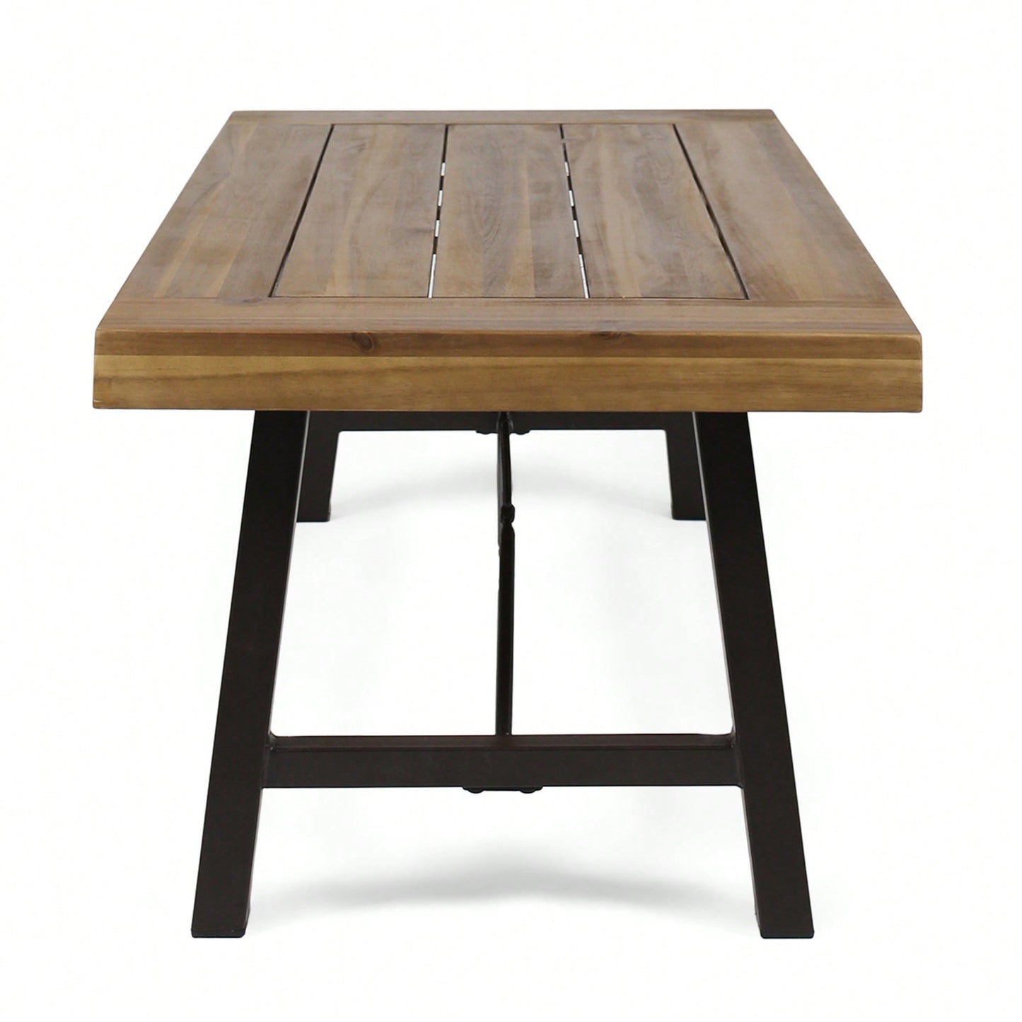 Rustic Outdoor Acacia Wood Coffee Table With Teak Finish And Metal Accents 27.25D X 45.75W X 18H