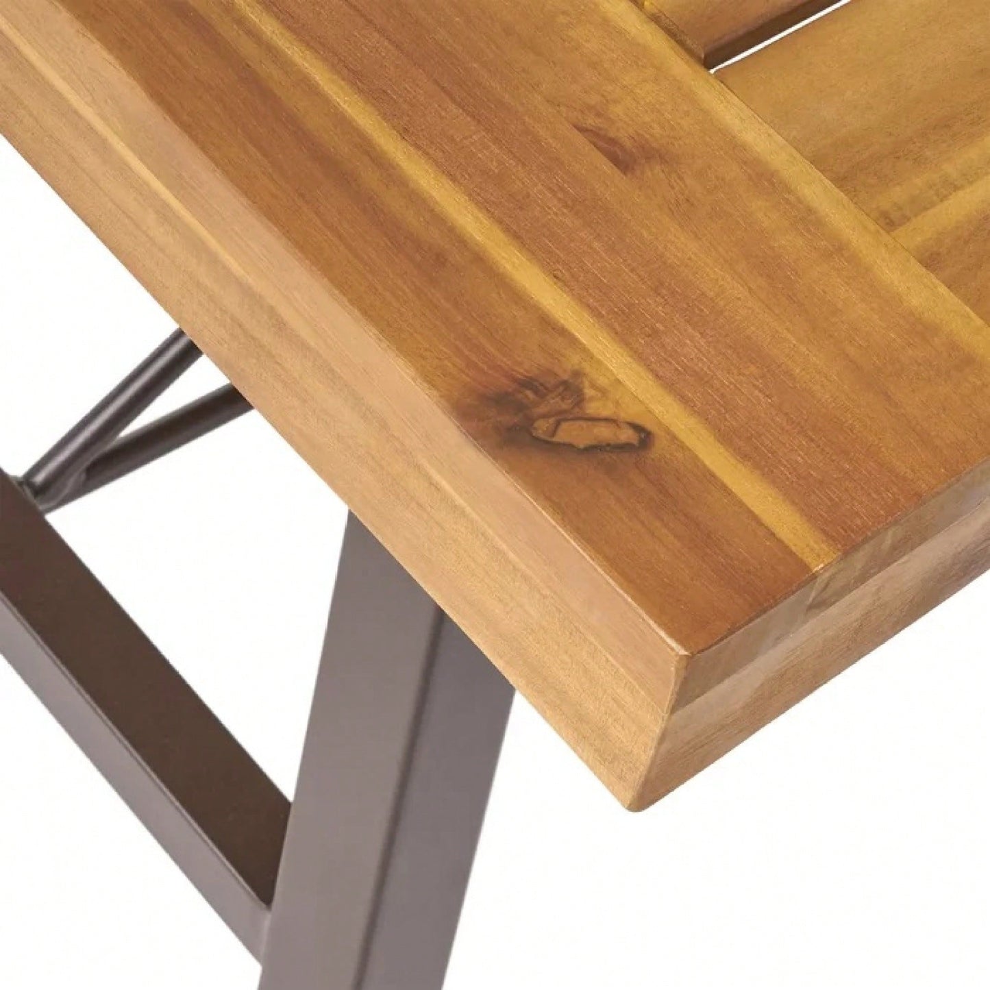 Rustic Outdoor Acacia Wood Coffee Table With Teak Finish And Metal Accents 27.25D X 45.75W X 18H