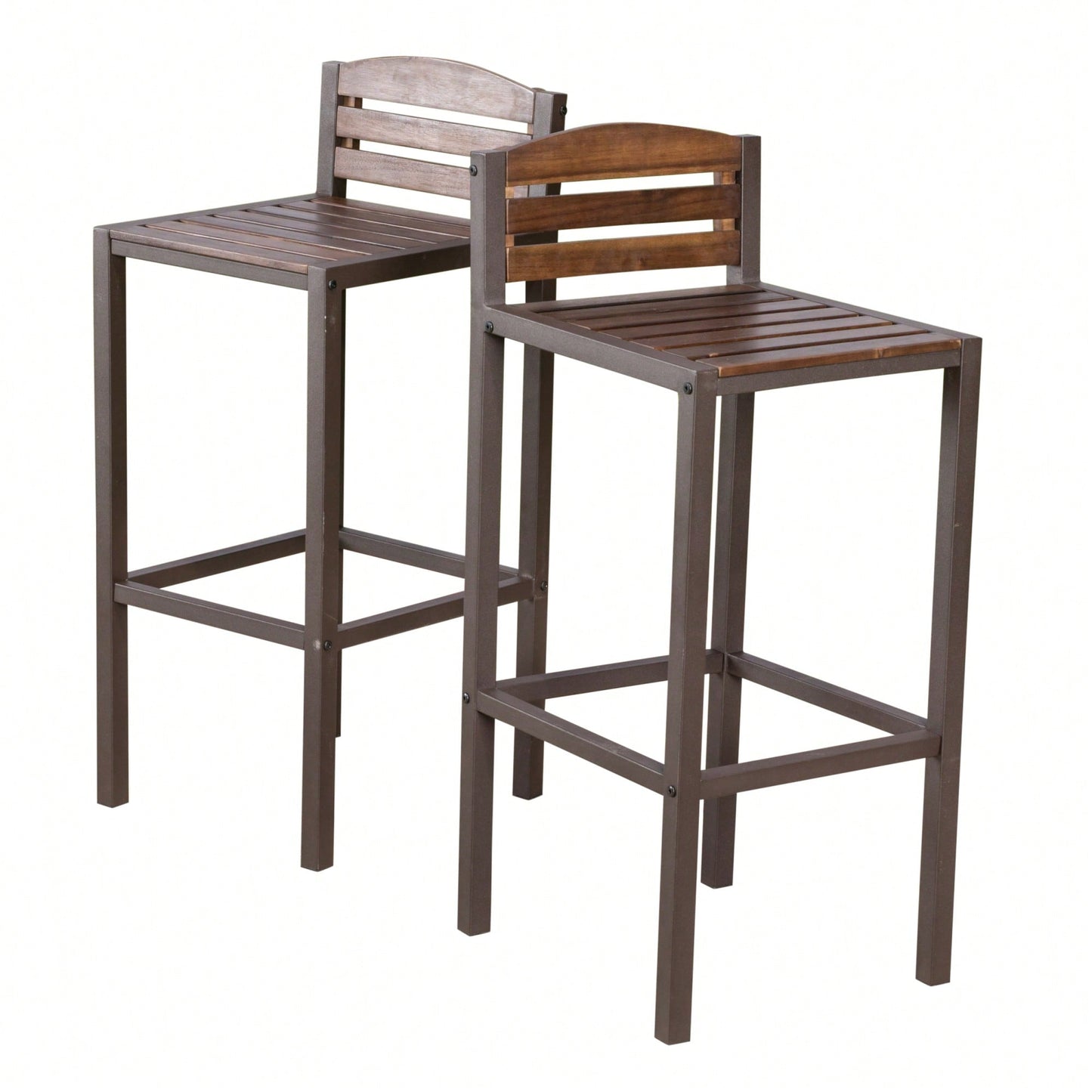 Set Of 2 Outdoor Acacia Wood Barstools For Patio And Garden