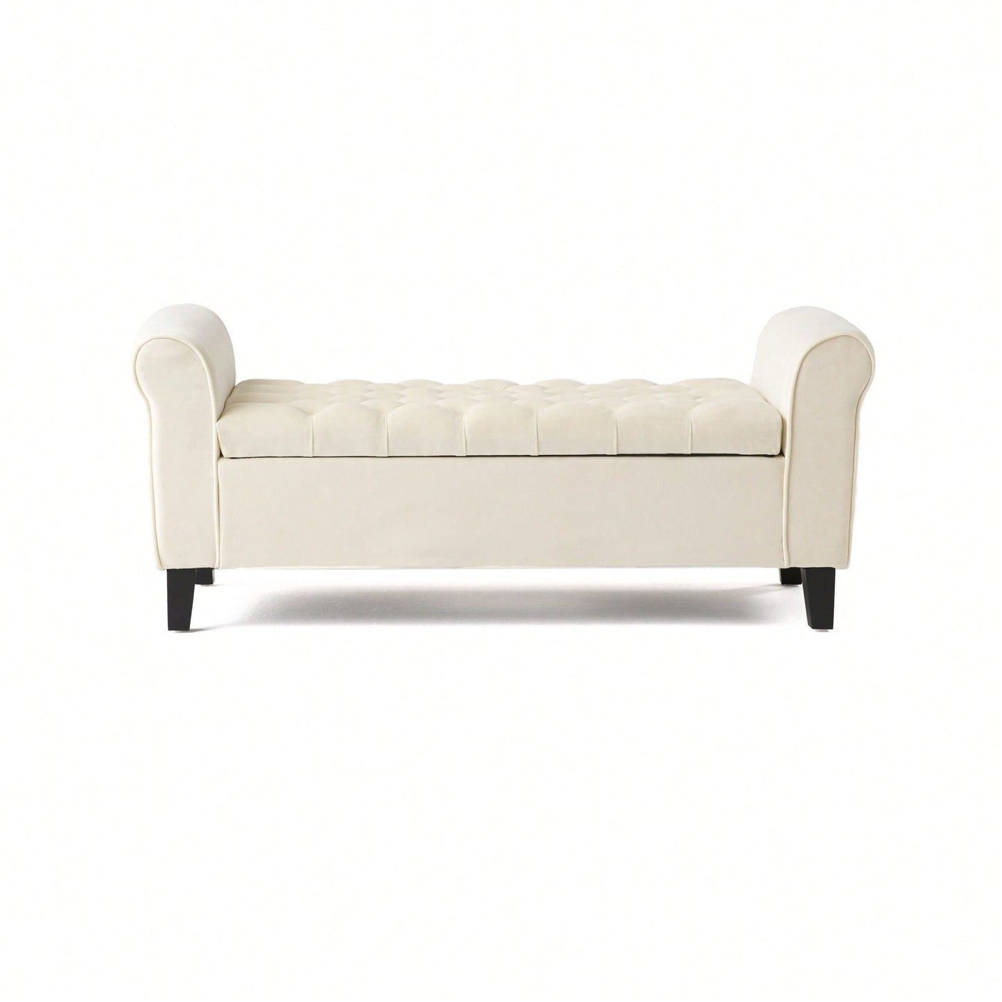 Stylish And Functional Armed Storage Bench With Cushion For Entryway Or Living Room