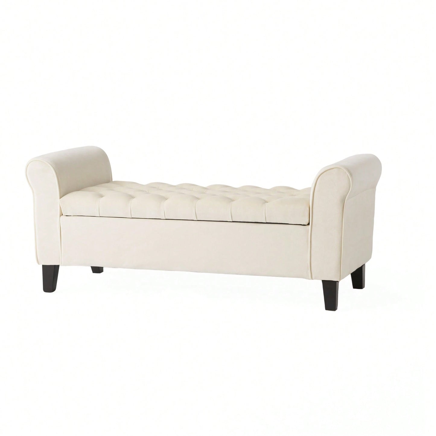 Stylish And Functional Armed Storage Bench With Cushion For Entryway Or Living Room