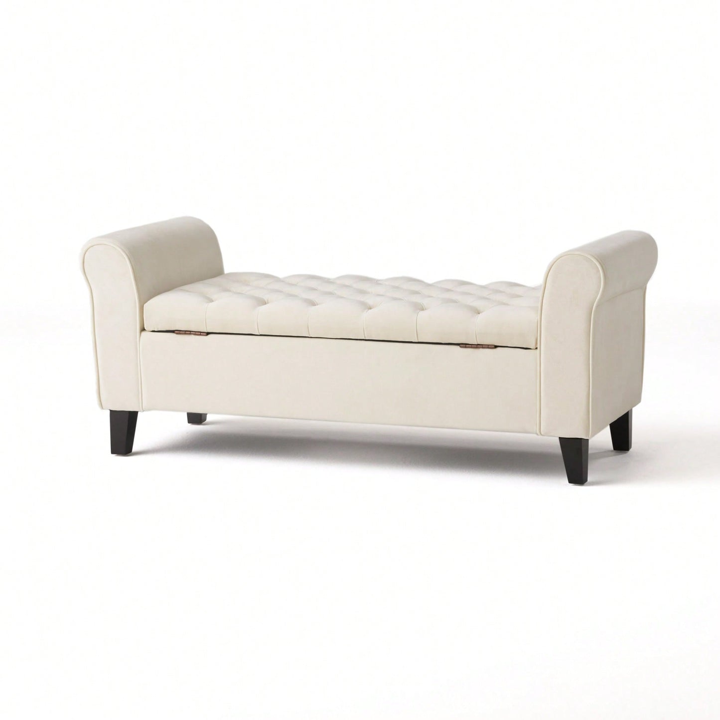 Stylish And Functional Armed Storage Bench With Cushion For Entryway Or Living Room