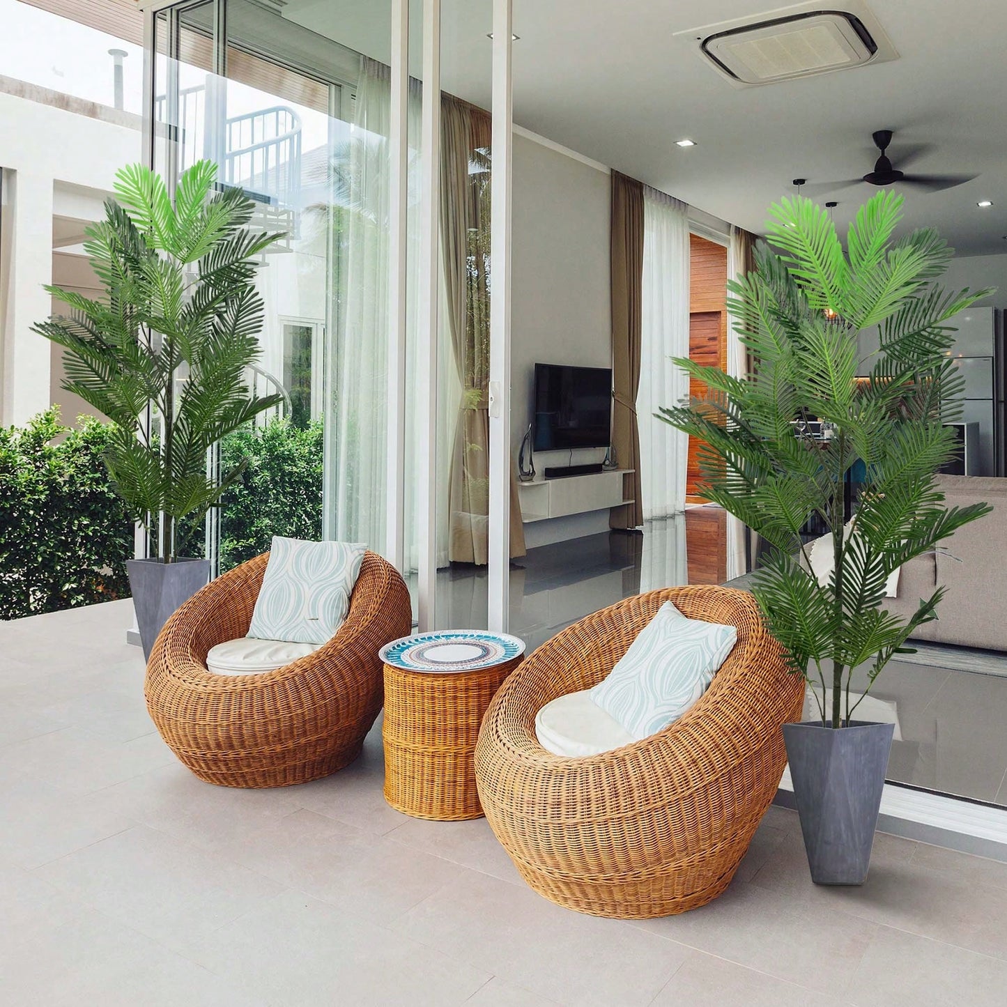 Large Artificial Palm Tree With Monstera Leaves For Indoor And Outdoor Tropical Decor