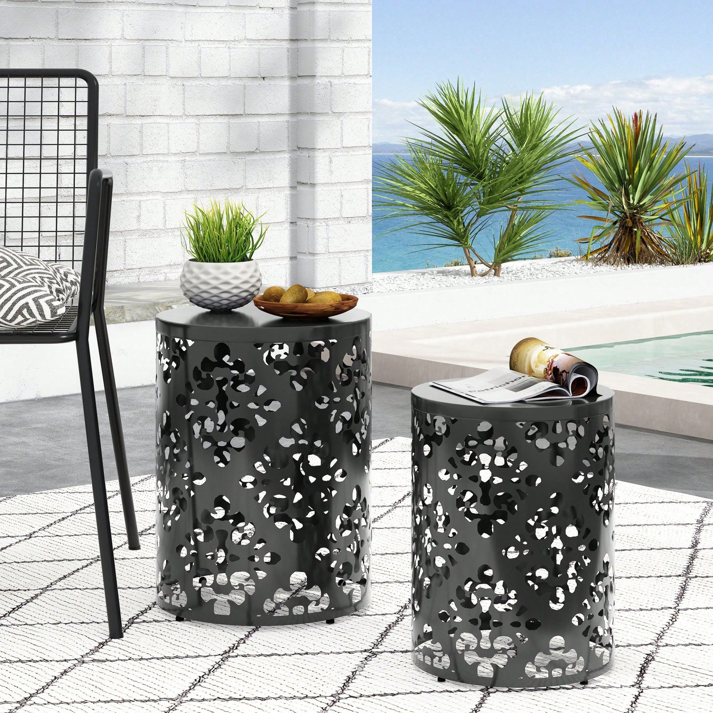Set Of 2, Industrial Style Metal Side Table With Storage Shelf For Living Room Or Bedroom