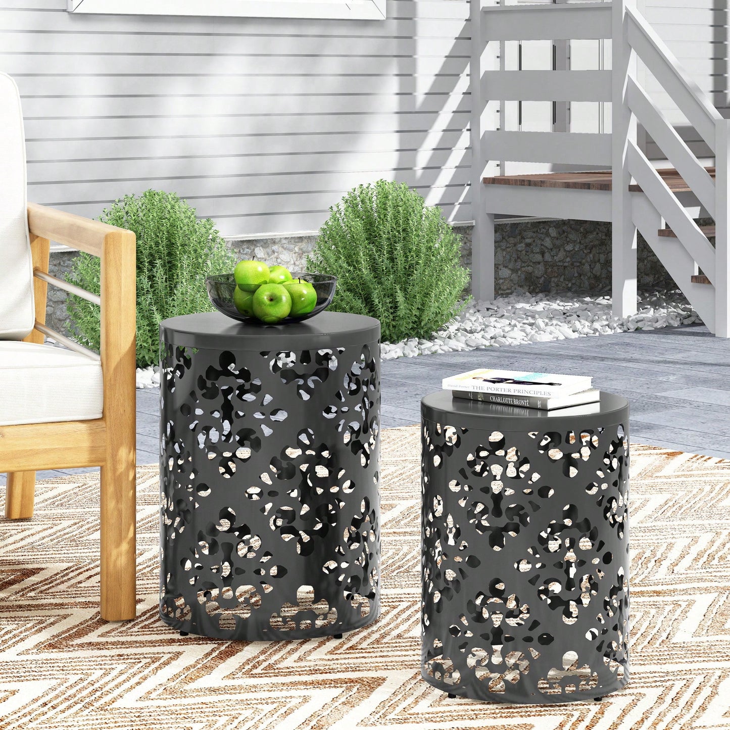 Set Of 2, Industrial Style Metal Side Table With Storage Shelf For Living Room Or Bedroom