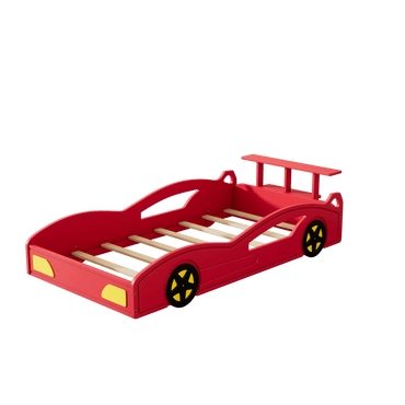 Race Car Twin Bed With Wheels For Teens In Red And Yellow