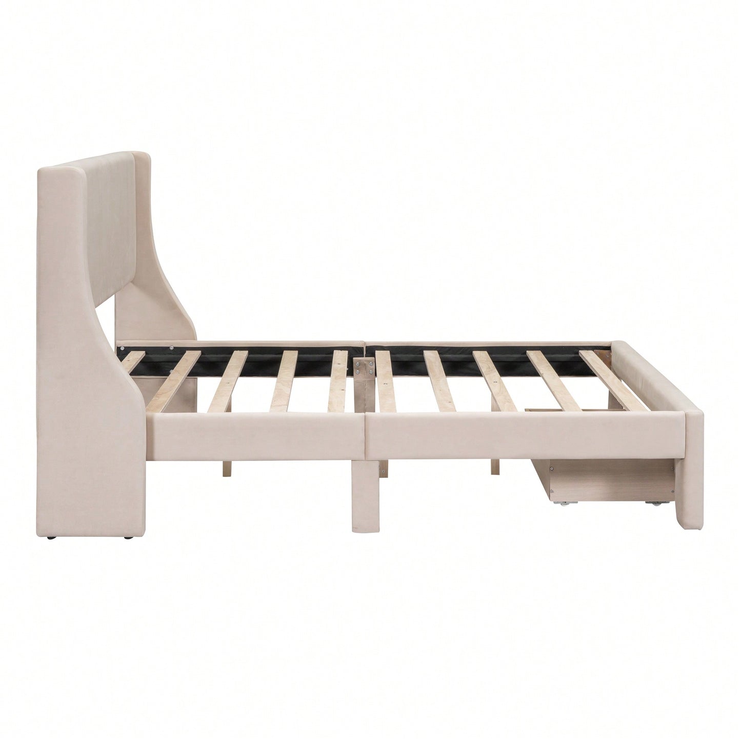 Elegant Velvet Upholstered Full Size Storage Bed With Spacious Drawer In Beige