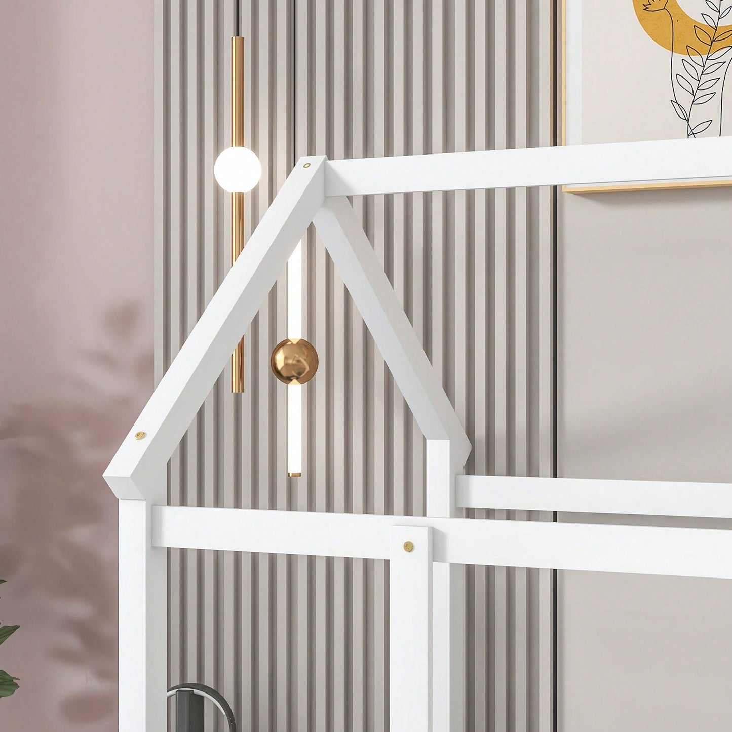 Twin Size Wooden House Bed Frame With Roof And Fence Guardrails In White