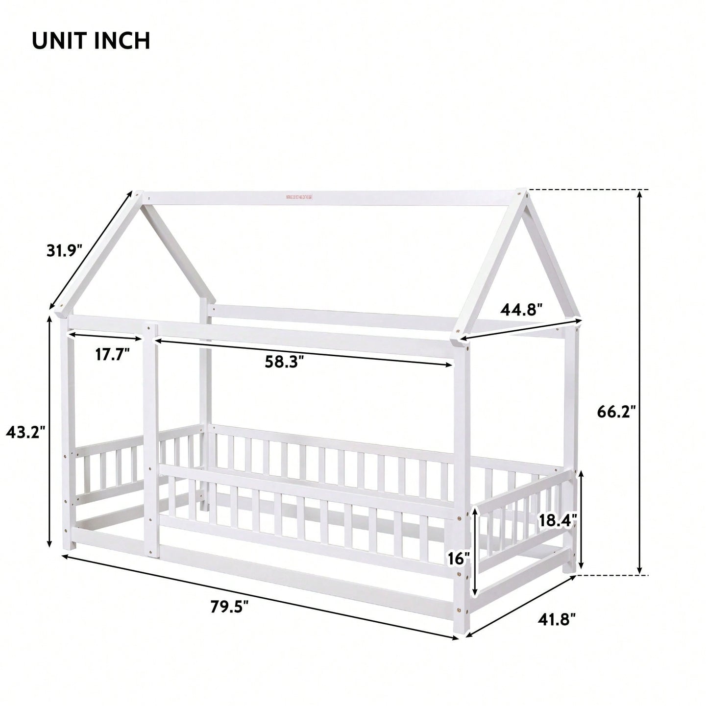 Twin Size Wooden House Bed Frame With Roof And Fence Guardrails In White