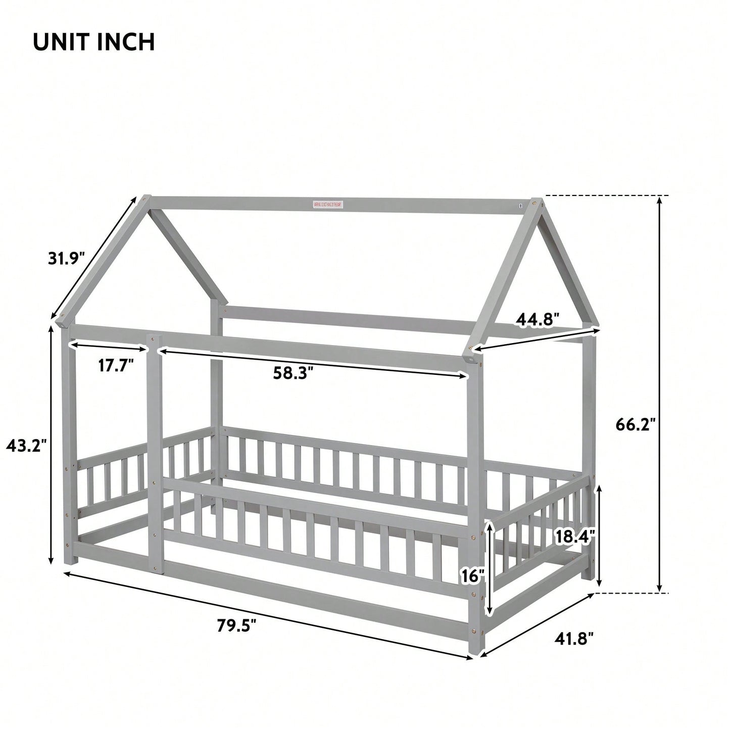 Twin Size Wooden House Bed Frame With Roof And Fence Guardrails In White