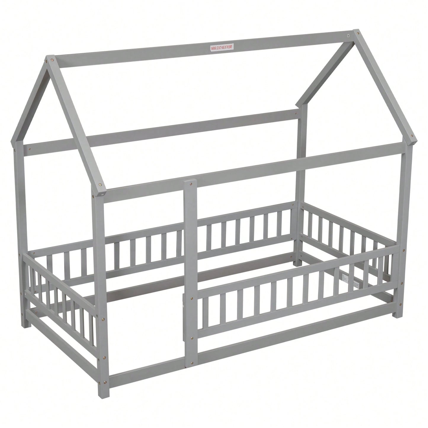 Twin Size Wooden House Bed Frame With Roof And Fence Guardrails In White