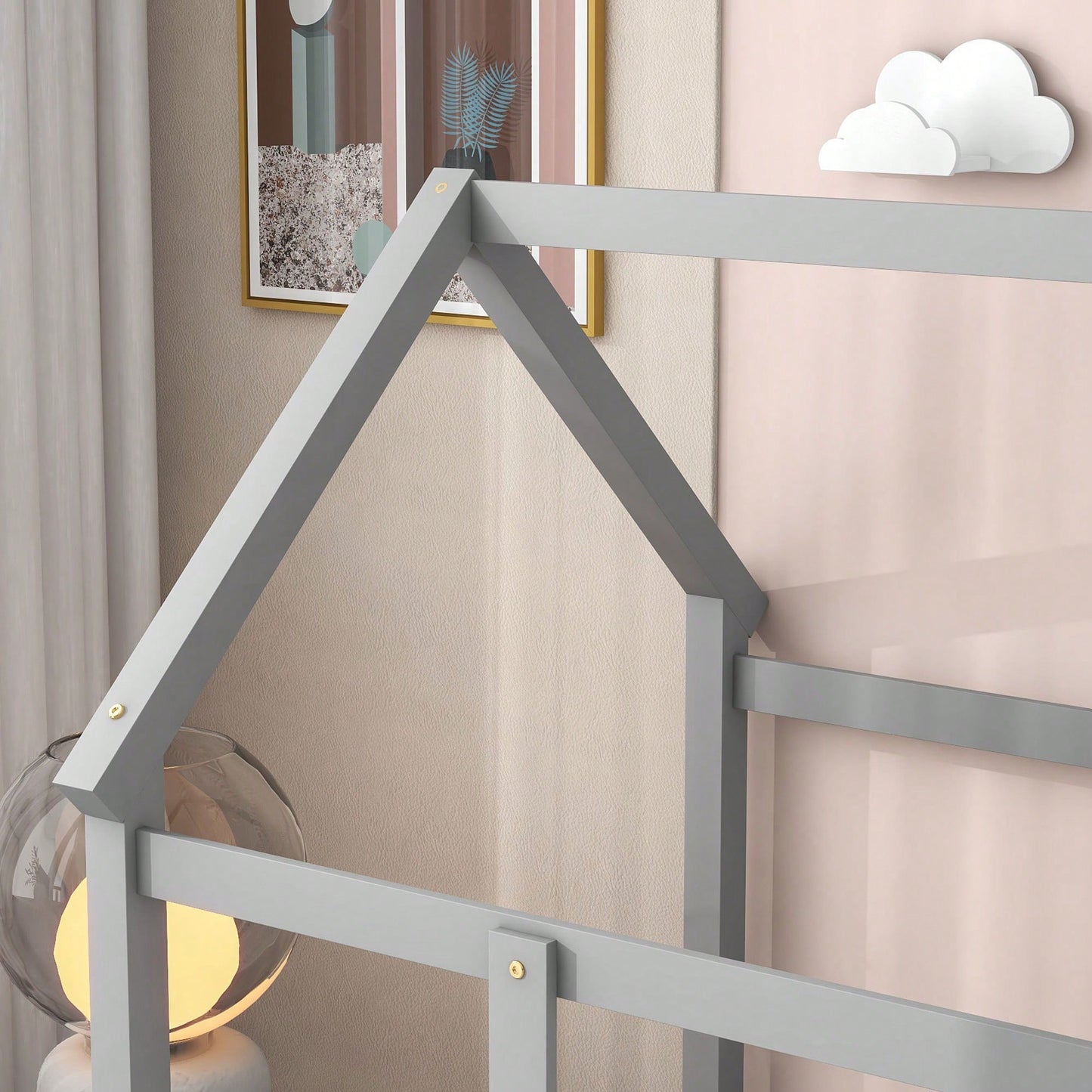 Twin Size Wooden House Bed Frame With Roof And Fence Guardrails In White