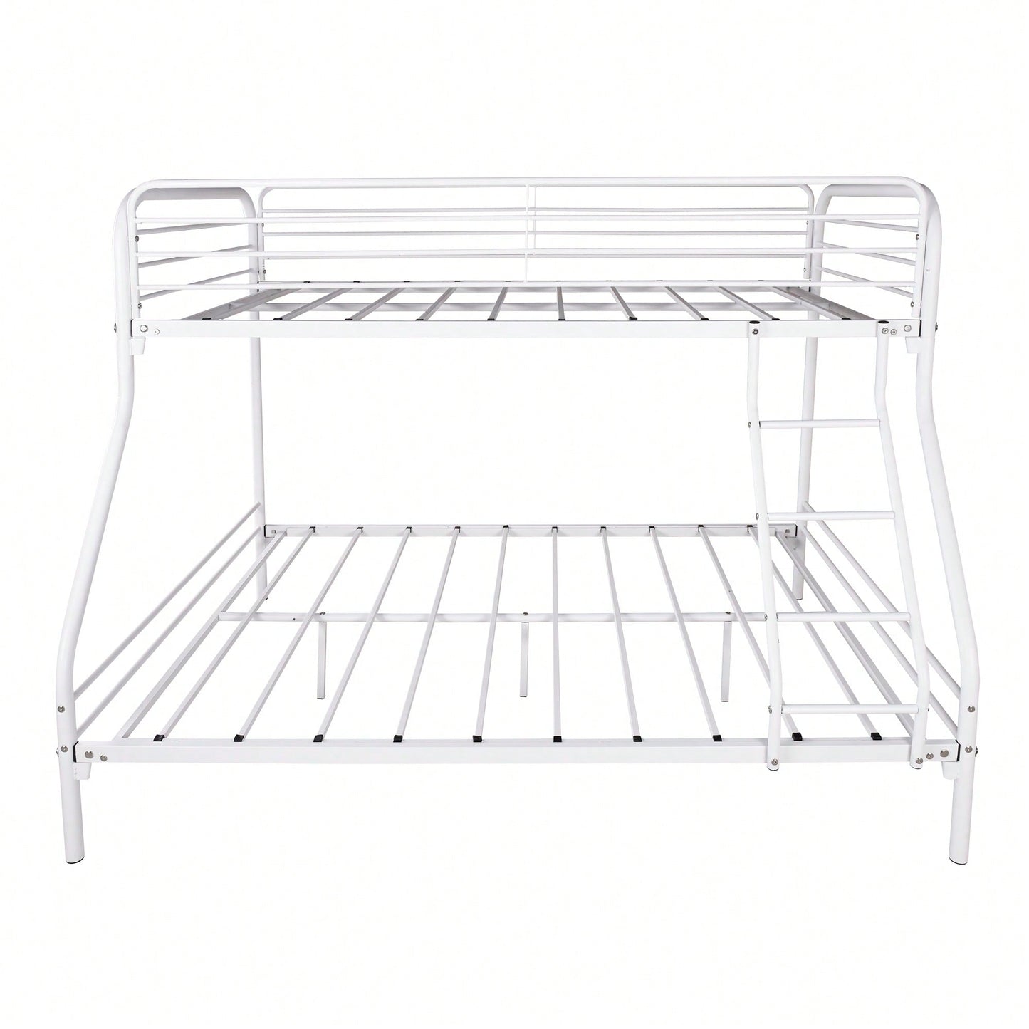 Sturdy Twin Over Full Metal Bunk Bed With Enhanced Guardrail Easy Assembly White Finish
