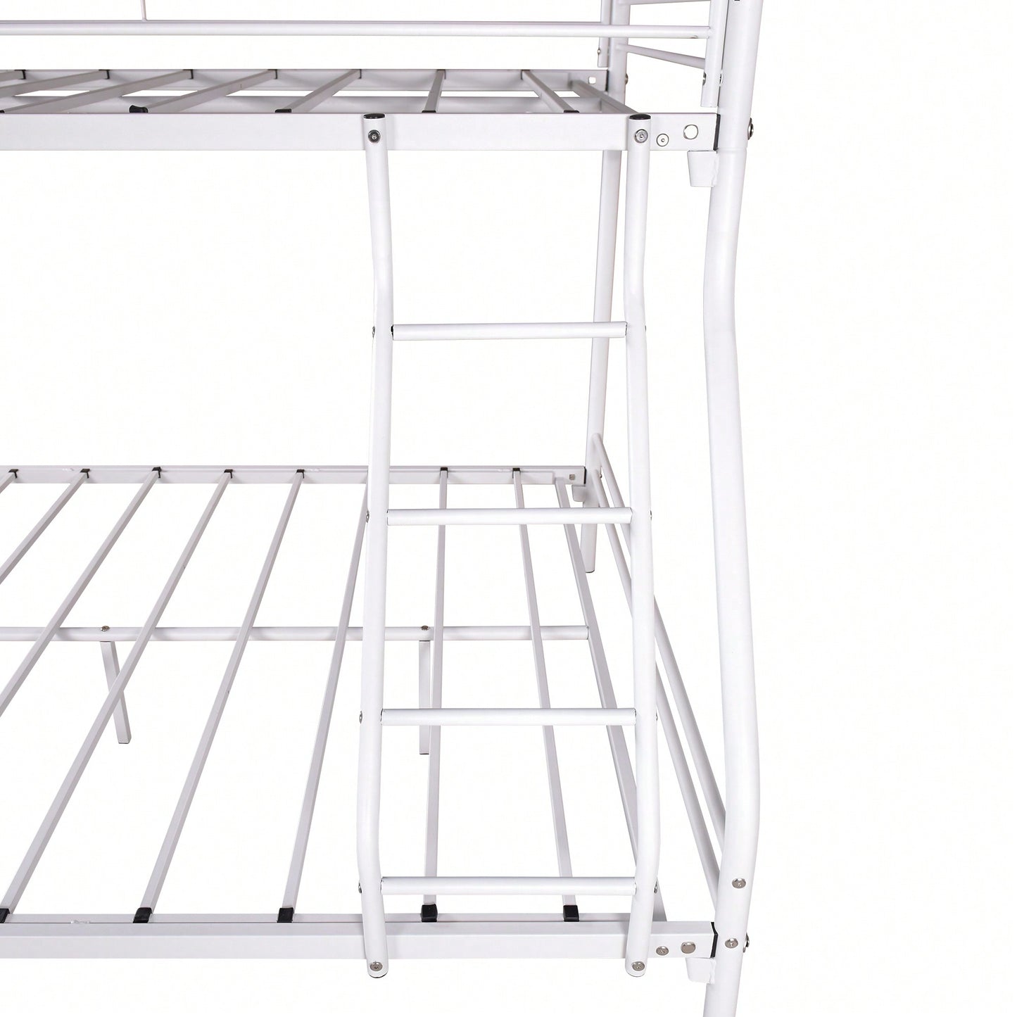 Sturdy Twin Over Full Metal Bunk Bed With Enhanced Guardrail Easy Assembly White Finish