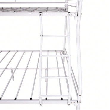 Sturdy Twin Over Full Metal Bunk Bed With Enhanced Guardrail Easy Assembly White Finish