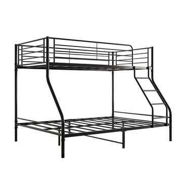 Sturdy Twin-Over-Full Metal Bunk Bed With Enhanced Guardrail For Safety Easy Assembly Black Finish
