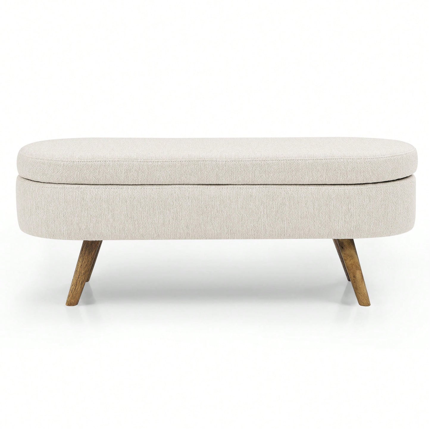 Beige Ottoman Storage Bench With Rubber Wood Legs 43.5x16x16 Stylish And Functional Home Furniture