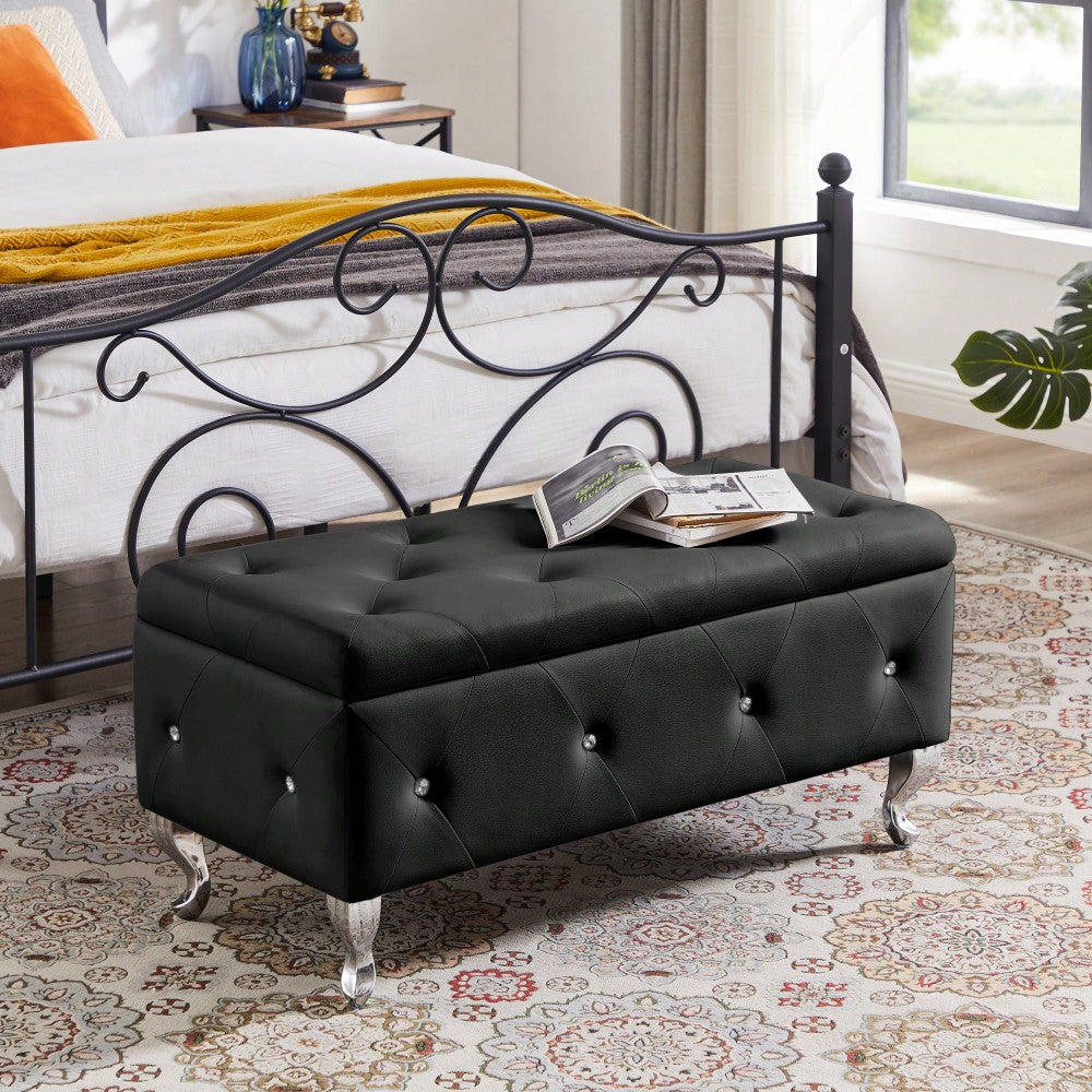 Stylish Flip Top Storage Bench With Padded Seat For Entryway Living Room Bedroom - Supports 250 Lb, Safety Hinge Design