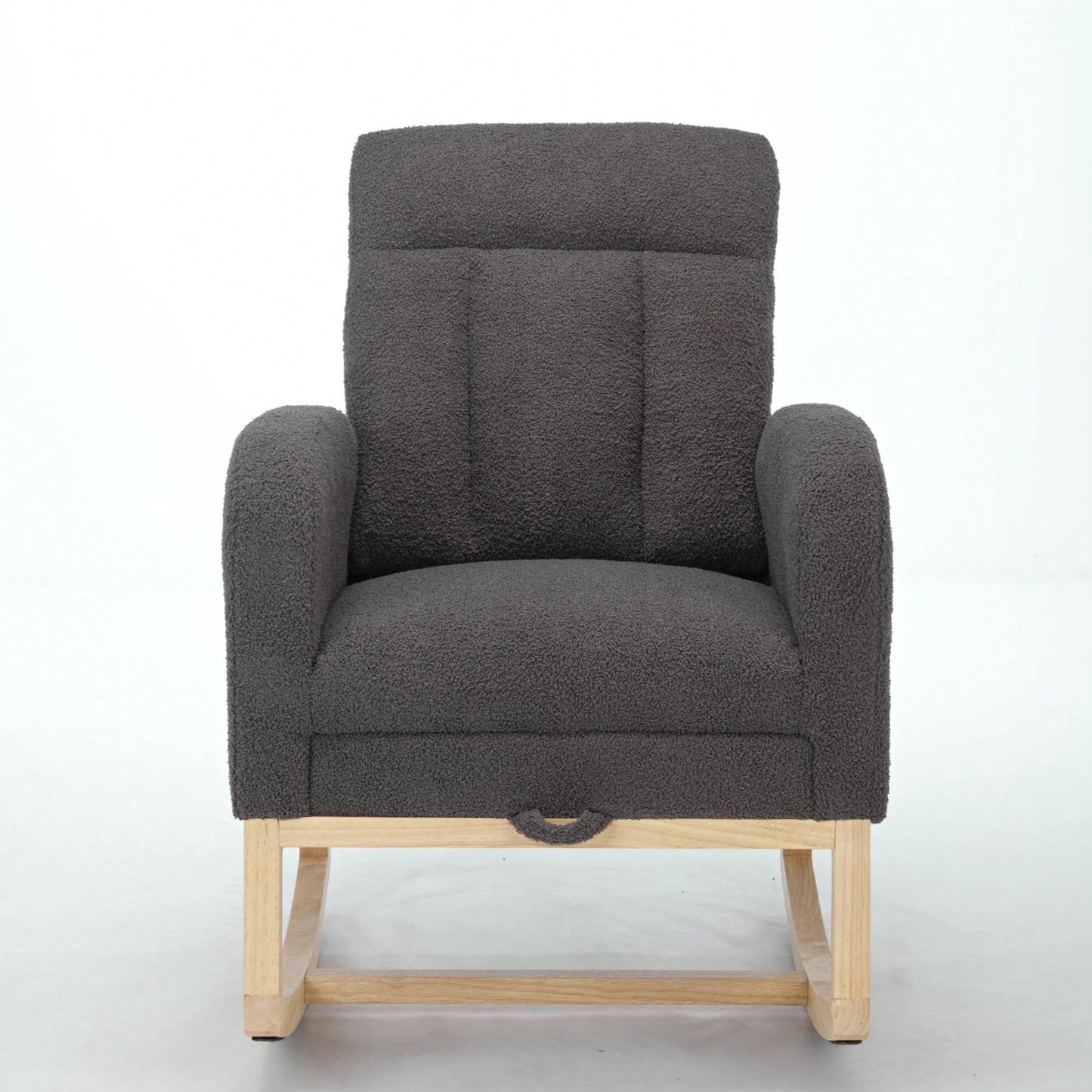 Contemporary Gray Teddy Accent Rocking Chair with Solid Wood Legs Adjustable Footrest Cozy Armchair for Living Room