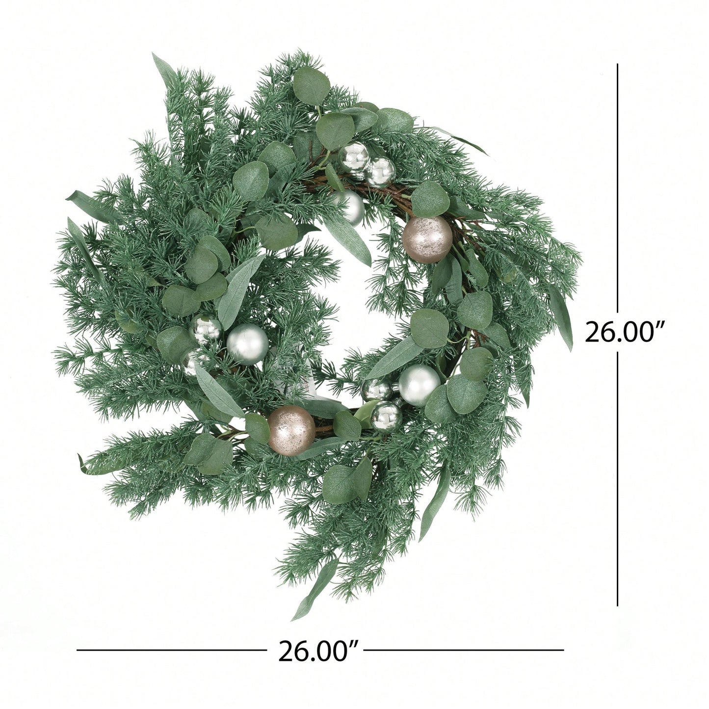 26 Inch Pine Needle Wreath With Decorative Ball For Seasonal Home Decor