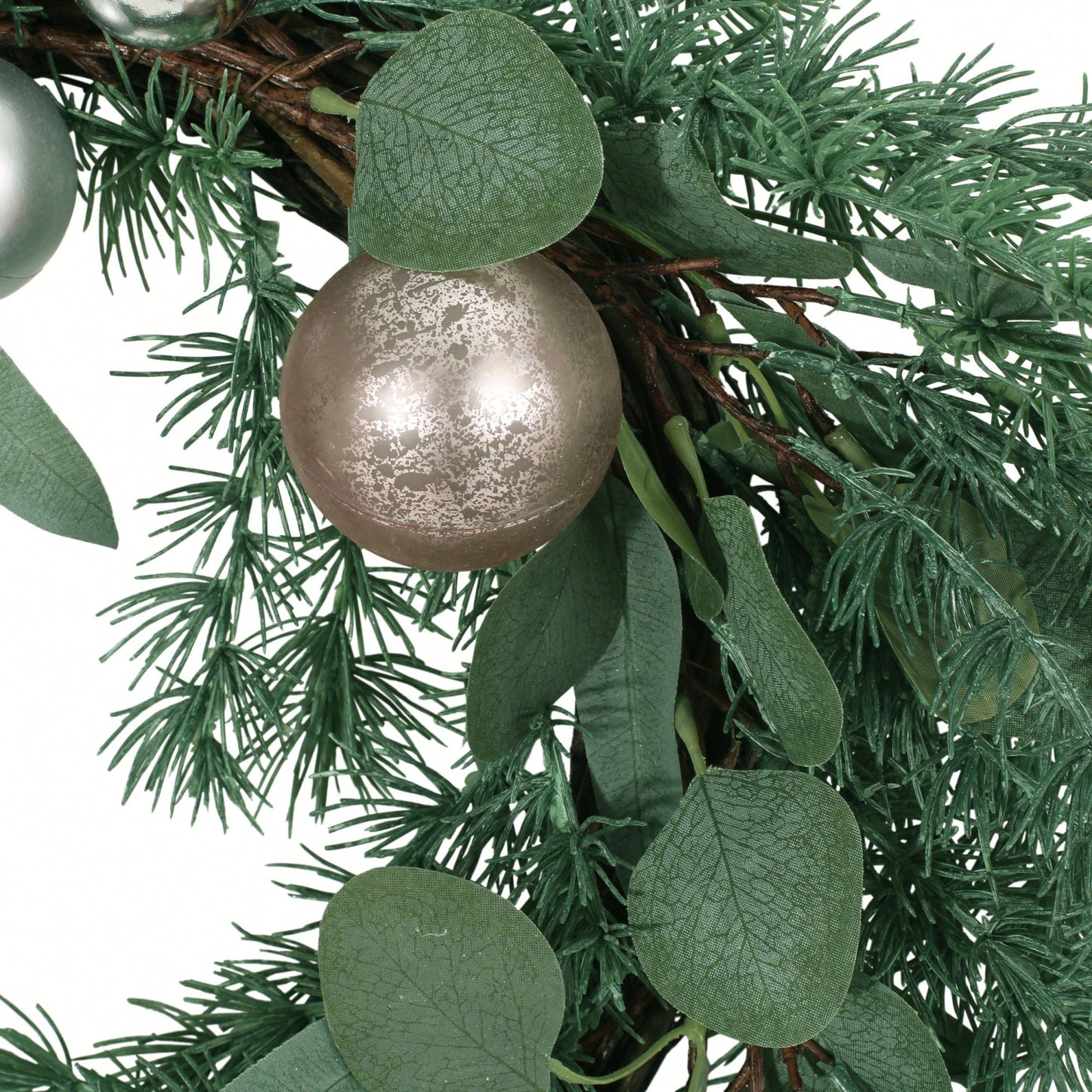26 Inch Pine Needle Wreath With Decorative Ball For Seasonal Home Decor