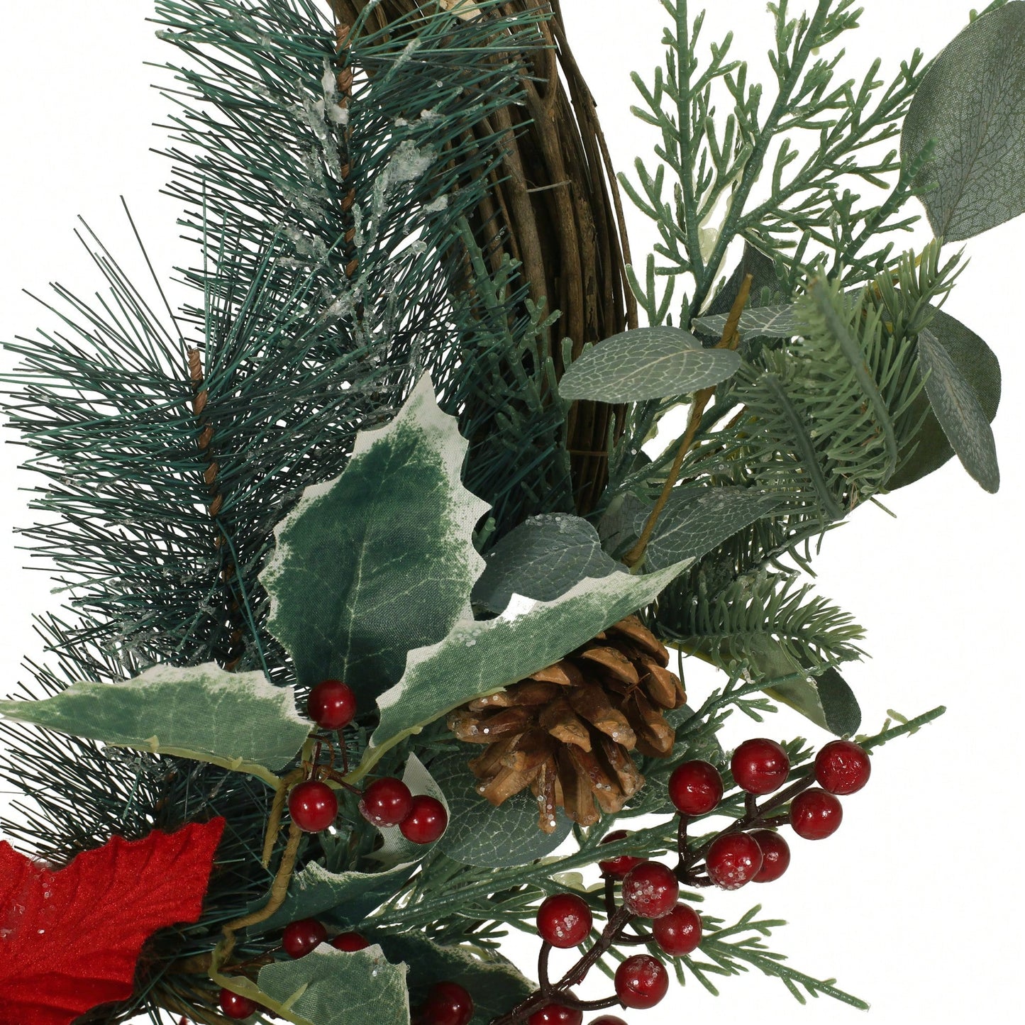 23.5 Inch Poinsettia Berry Eucalyptus Half Wreath For Holiday Decor