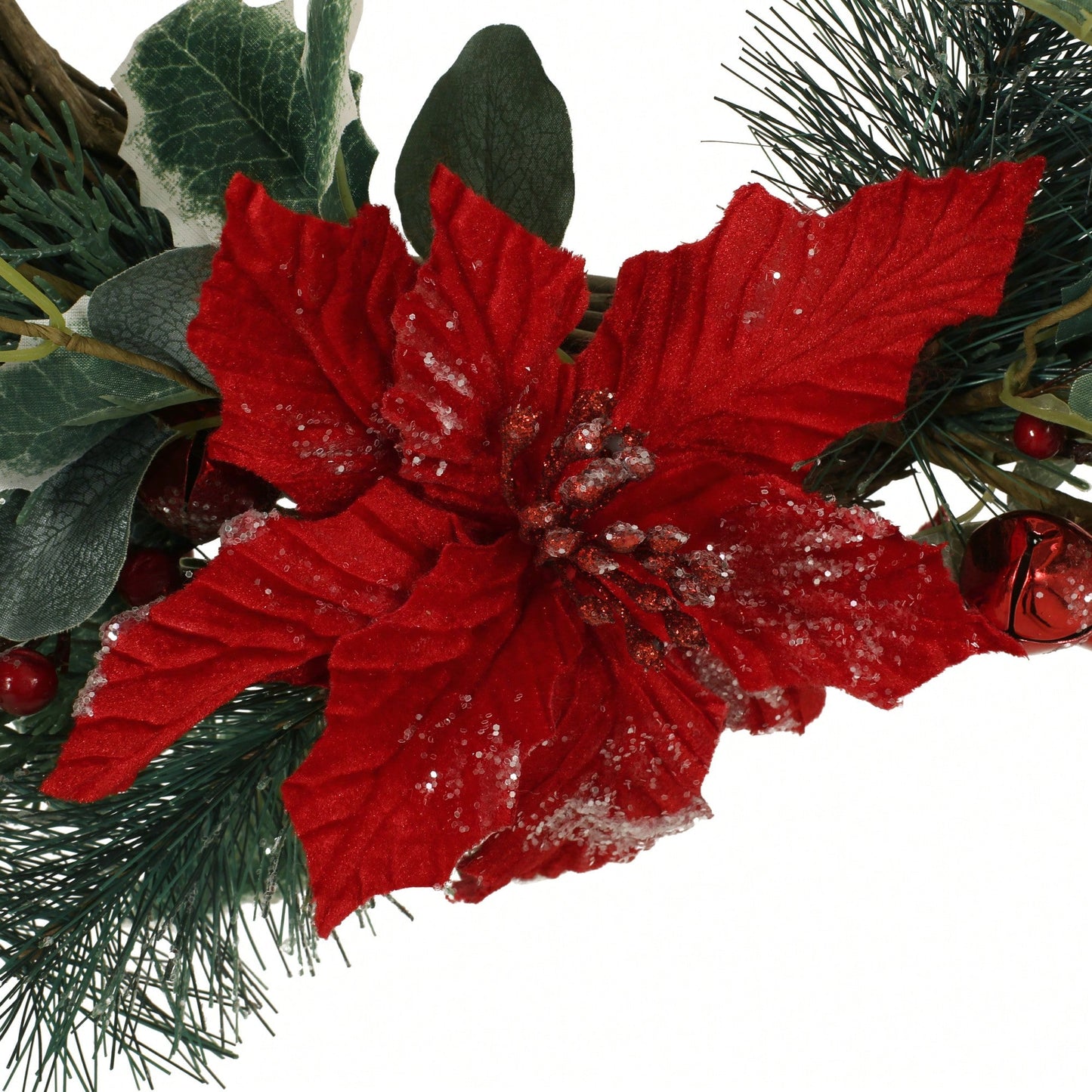 23.5 Inch Poinsettia Berry Eucalyptus Half Wreath For Holiday Decor
