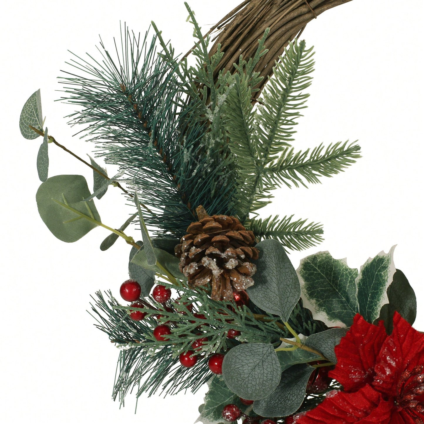 23.5 Inch Poinsettia Berry Eucalyptus Half Wreath For Holiday Decor