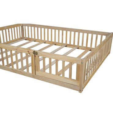 Elegant White Wooden Full Size House Platform Bed With Safety Guardrail