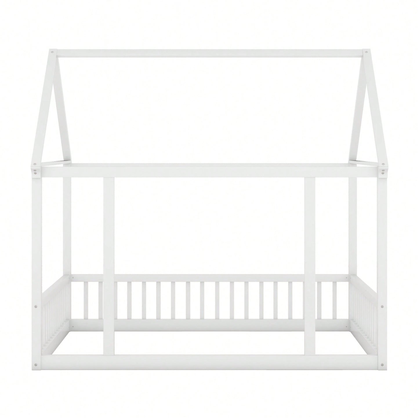 Wooden House Frame Bed With Safety Guardrails In Gray For Kids