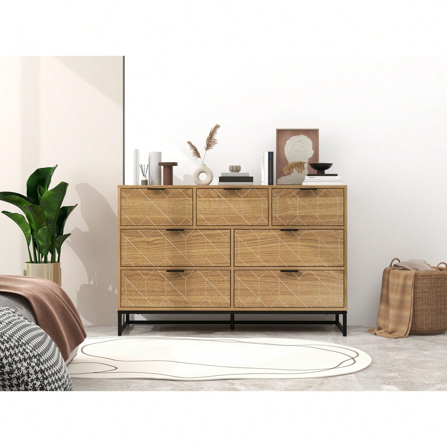 Elegant Walnut Finish 7 Drawer Wooden Dresser Storage Cabinet For Bedroom Organization