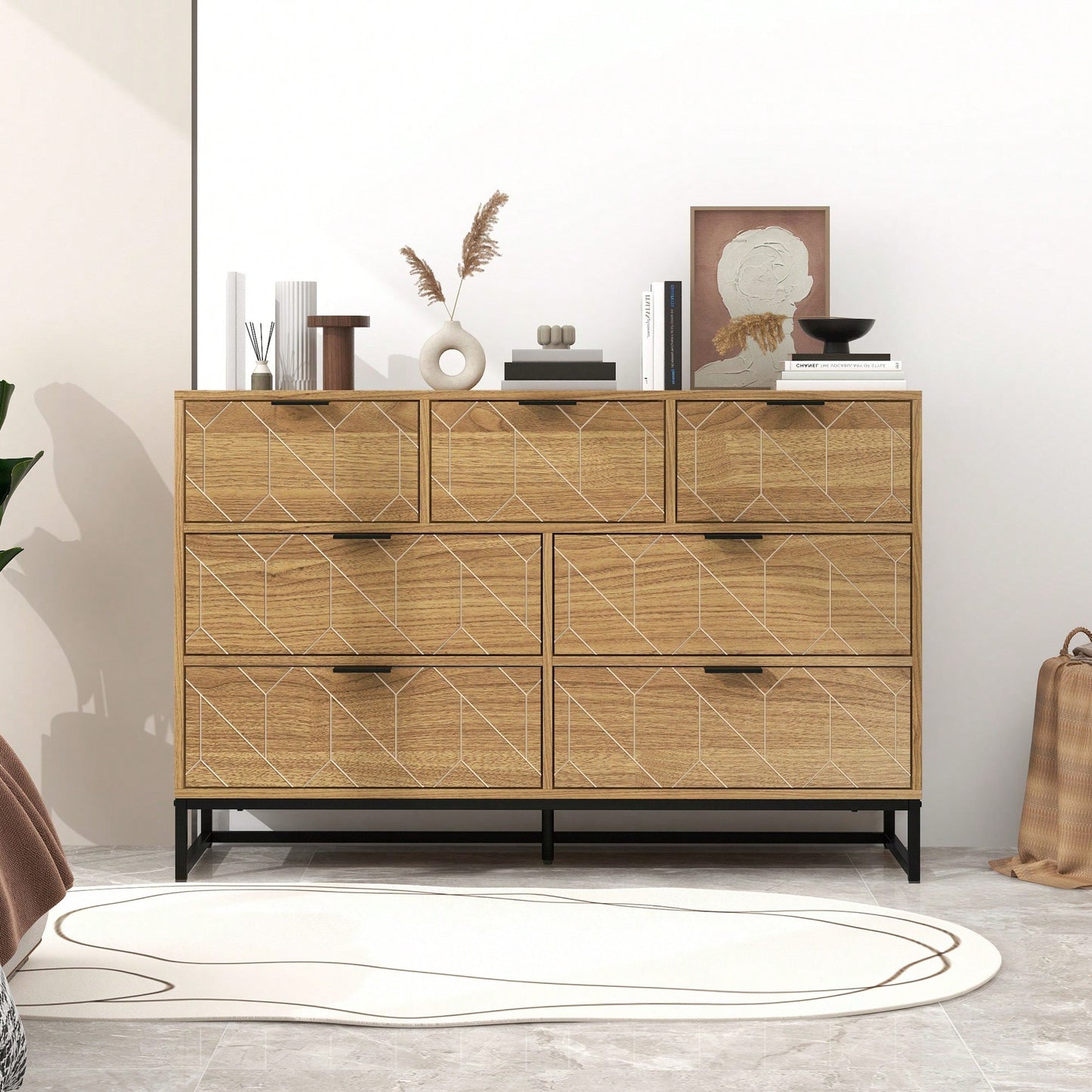 Elegant Walnut Finish 7 Drawer Wooden Dresser Storage Cabinet For Bedroom Organization