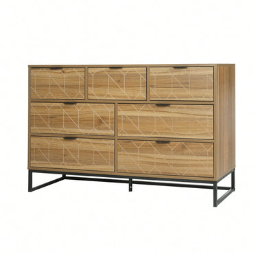 Elegant Walnut Finish 7 Drawer Wooden Dresser Storage Cabinet For Bedroom Organization