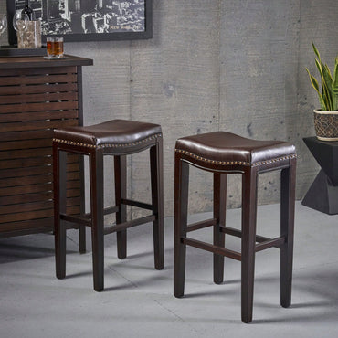 Elegant Upholstered Barstool With Studded Accents For Modern Dining Spaces