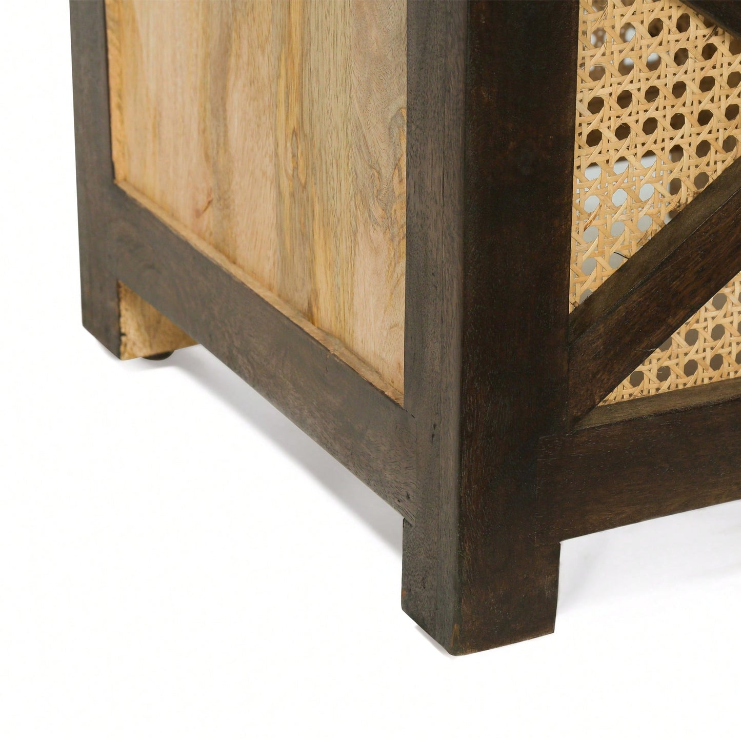 Natural Mango Wood And Cane Square Cube Ottoman For Stylish Home Decor