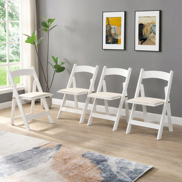 Beige Upholstered Folding Chair Set Of 4 With White Shelf For Space Saving Dining Room Solutions