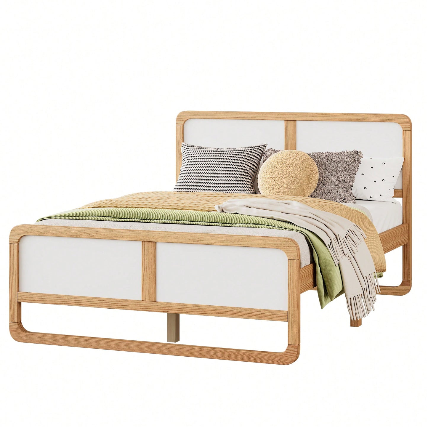 Modern Solid Wood Full Size Platform Bed For Kids And Adults No Box Spring Needed Walnut And White Finish