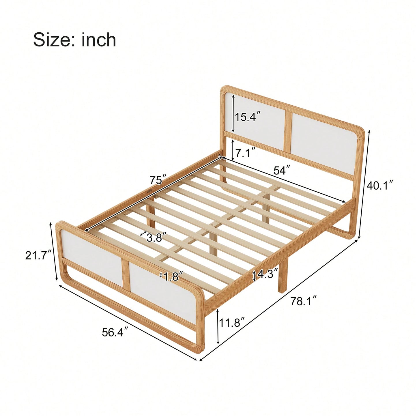 Modern Solid Wood Full Size Platform Bed For Kids And Adults No Box Spring Needed Walnut And White Finish