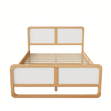 Modern Solid Wood Full Size Platform Bed For Kids And Adults No Box Spring Needed Walnut And White Finish