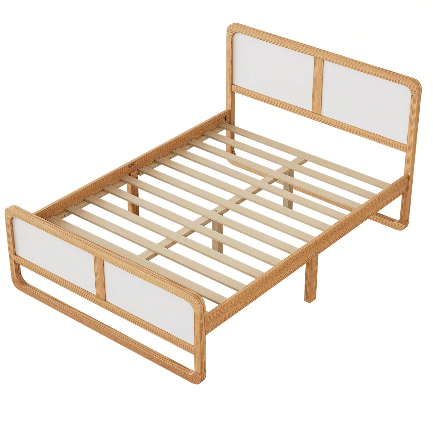 Modern Solid Wood Full Size Platform Bed For Kids And Adults No Box Spring Needed Walnut And White Finish