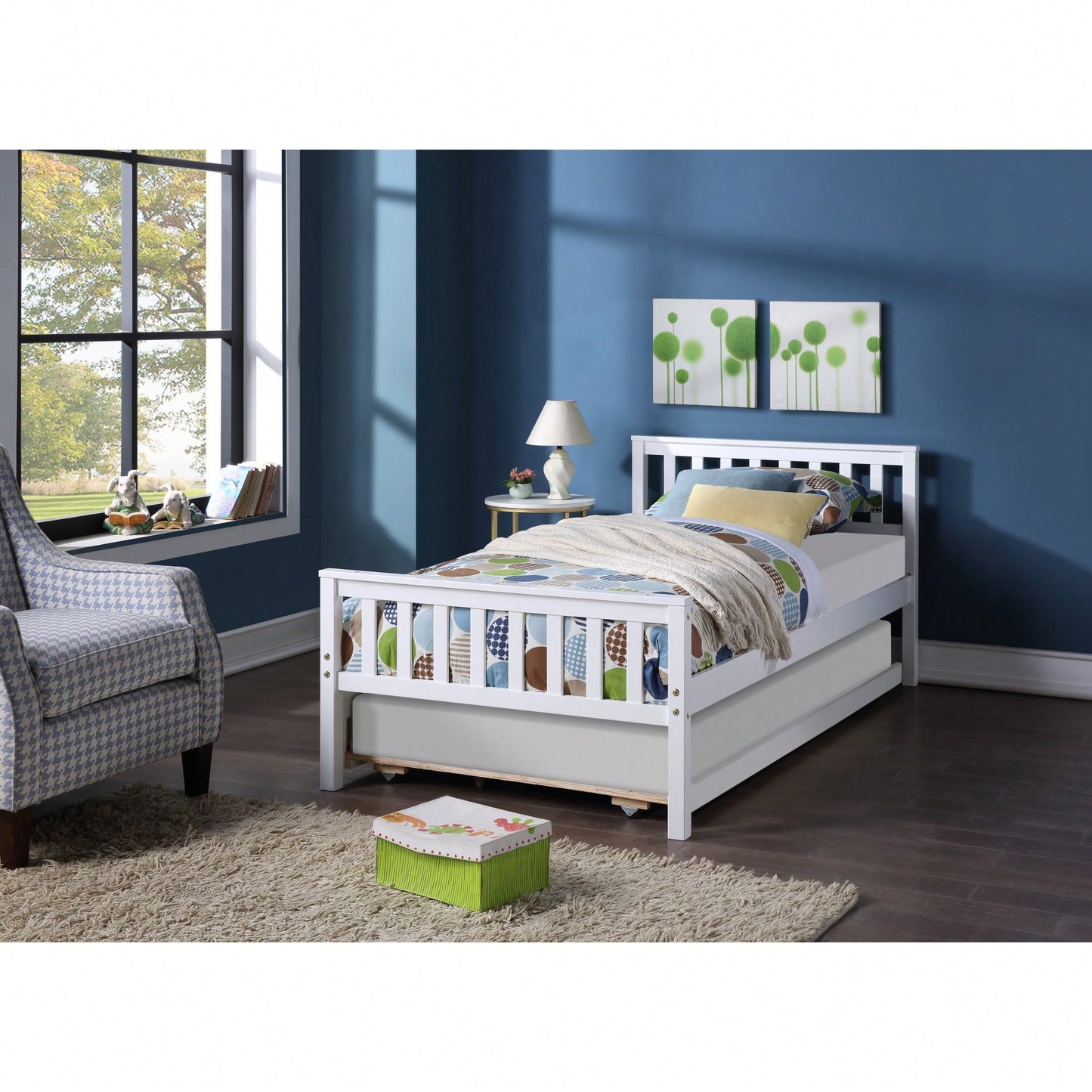 Space-Saving Twin Bed With Trundle And Headboard, No Box Spring Required, Ideal For Small Bedrooms And Living Spaces, White Finish