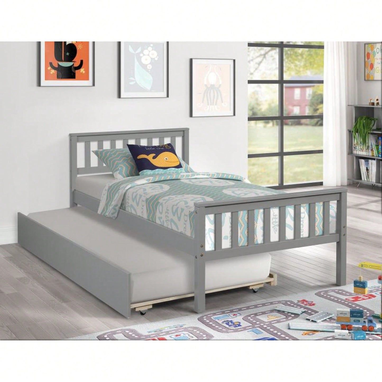 Space-Saving Twin Bed With Trundle And Headboard, No Box Spring Required, Ideal For Small Bedrooms And Living Spaces, White Finish