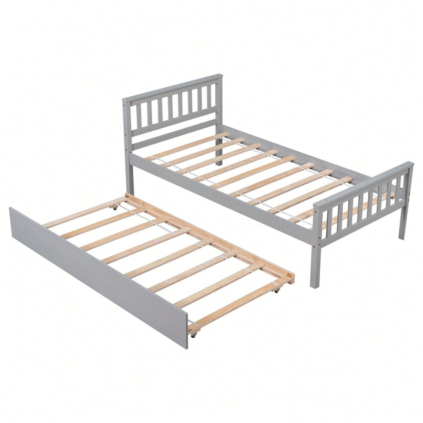 Space-Saving Twin Bed With Trundle And Headboard, No Box Spring Required, Ideal For Small Bedrooms And Living Spaces, White Finish