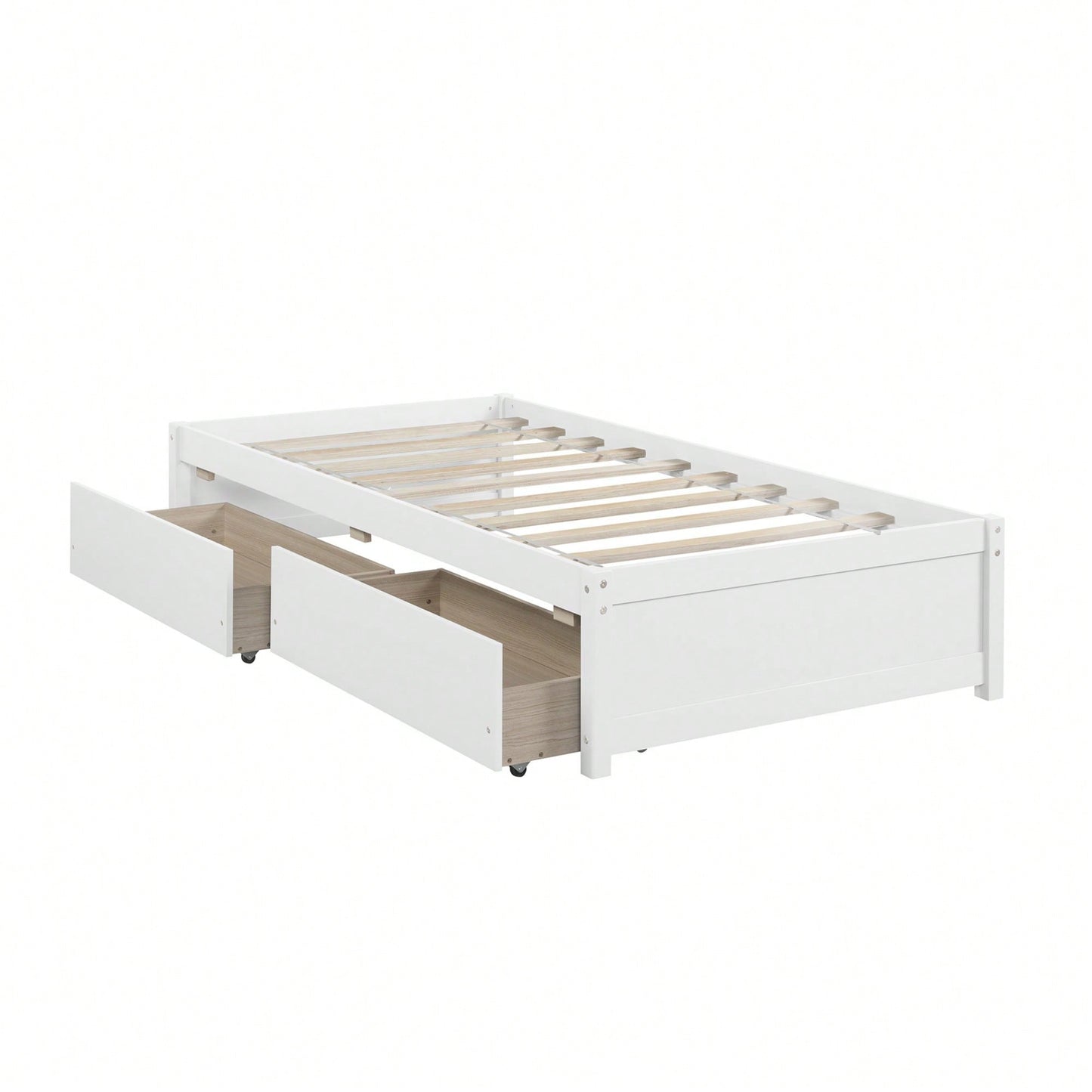 Solid Wood Twin Bed With 2 Storage Drawers No Box Spring Required