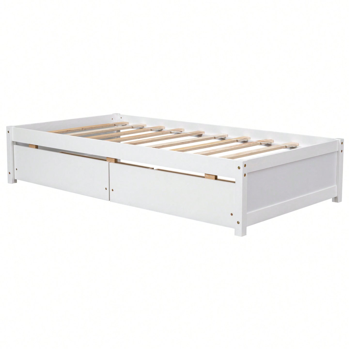 Solid Wood Twin Bed With 2 Storage Drawers No Box Spring Required