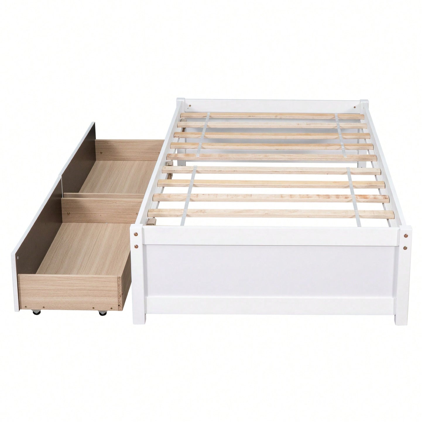 Solid Wood Twin Bed With 2 Storage Drawers No Box Spring Required