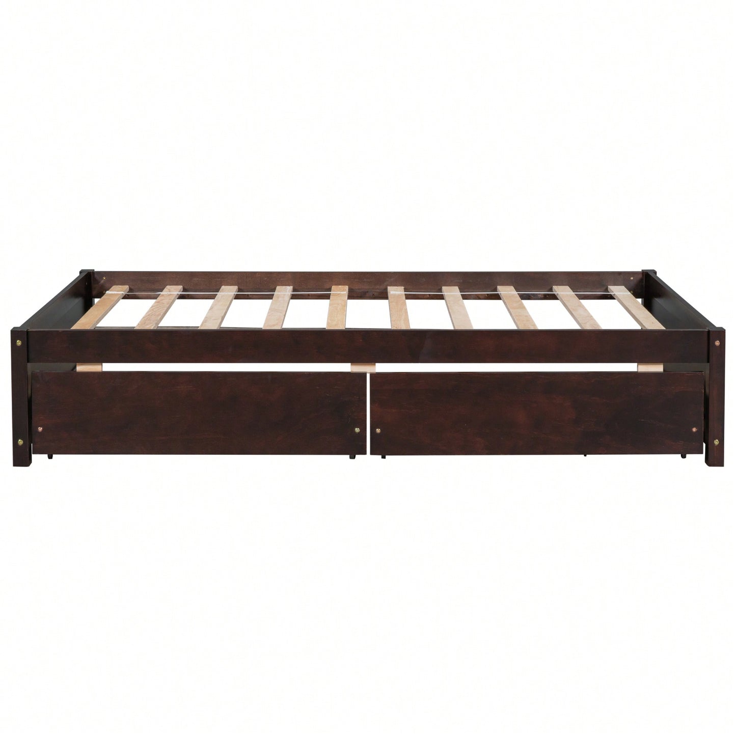 Solid Wood Twin Bed With 2 Storage Drawers No Box Spring Required